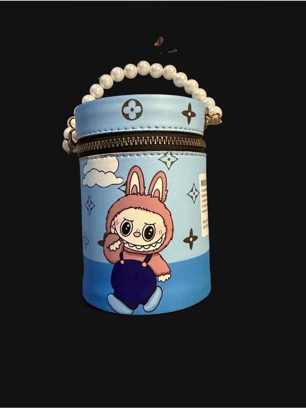 Kids Blue Monster Pearl-Handle Accessory Pouch